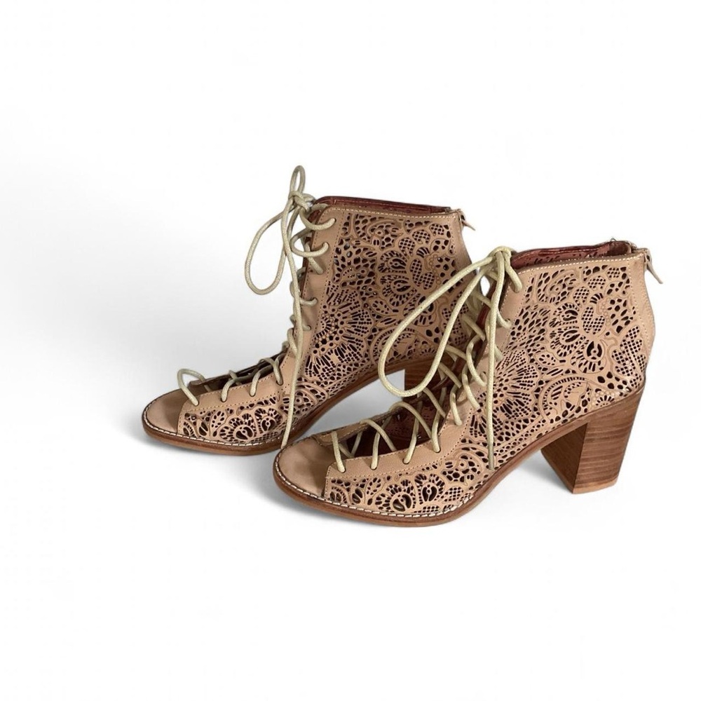 Jeffrey Campbell Tan Lace Up Boots with Block Heel